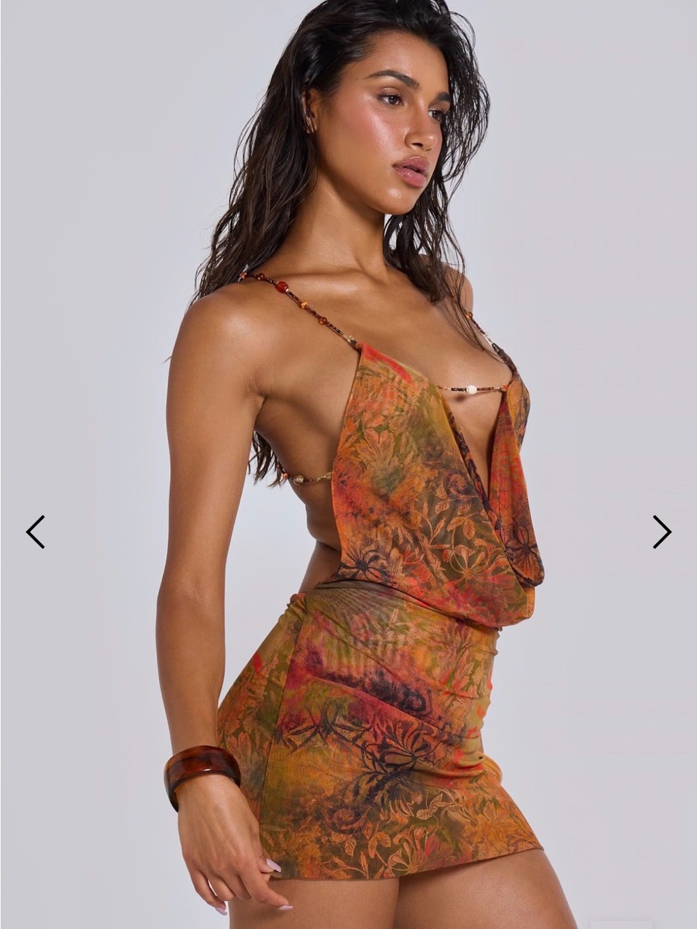 Jaded London Orange Multi Floral Cowl Neck Mini Dress